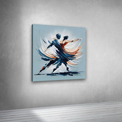 Canvas Painting Wall Frame | 3D Texture Impressionist Dancing Couple | Abstract Palette Knife Ballroom Dancers in Blue & Cream | Modern Wall Art Decors