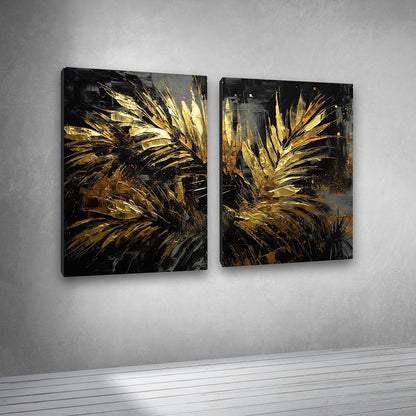 Abstract Gold Palm Leaf Canvas Painting Wall Art Set Frame (18 x 24 Inches Each Part)