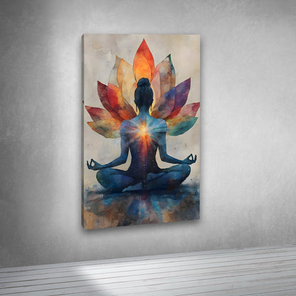 Meditation Lotus Chakra Canvas Painting Frame Spiritual Yoga Wall Decor for Living Room