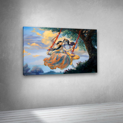 Radha Krishna Jhula Canvas Painting Frame Romantic Wall Decor for Living Room