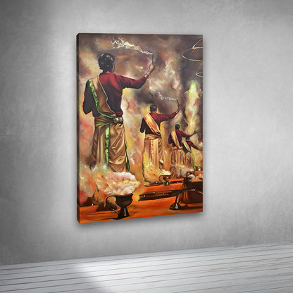 Varanasi Ganga Aarti Canvas Painting Frame – Spiritual Indian Temple Ritual Canvas Wall Art Painting Frame for Living Room Decor