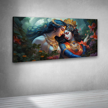 Radha Krishna Romantic Forest Canvas Painting Wall Art