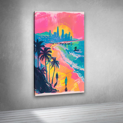 Tropical Beach Sunset Canvas Painting Frame – Modern Coastal Landscape Canvas Wall Art Painting Frame for Living Room Wall Decor