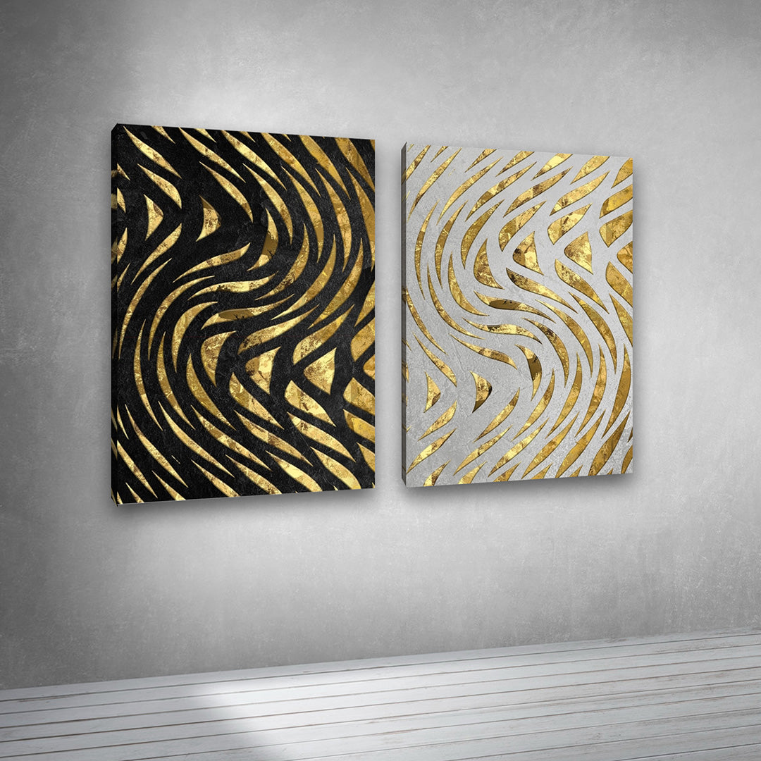 Abstract Gold Pattern Canvas Painting Wall Art Set – Large Size Frame for Living Room (18 x 24 Inches Each Part)