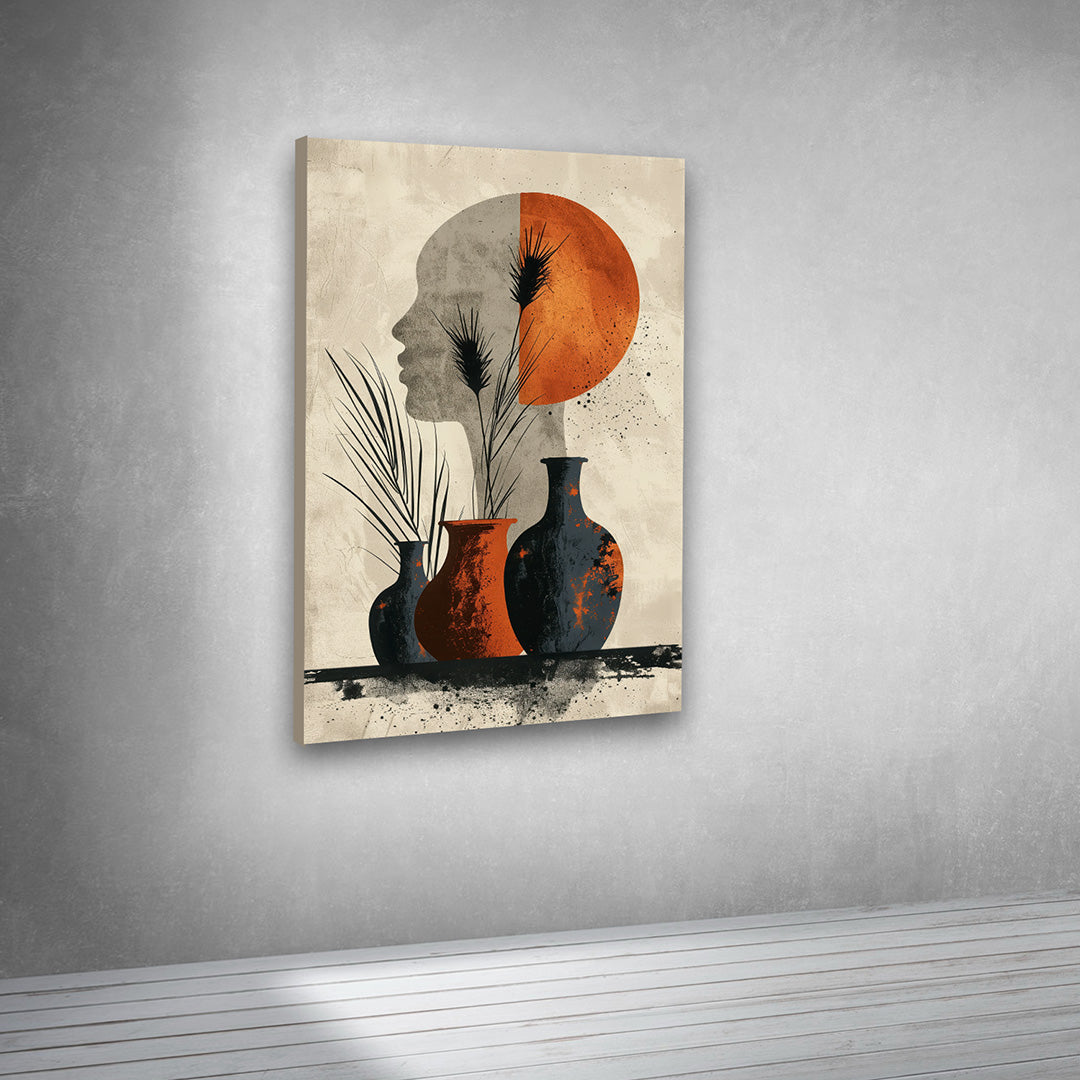 Abstract Face with Vases Canvas Painting Wall Art
