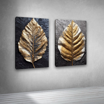 Abstract Gold Leaf Canvas Painting Wall Art – Large Size Frame for Living Room (18 x 24 Inches Each Part)