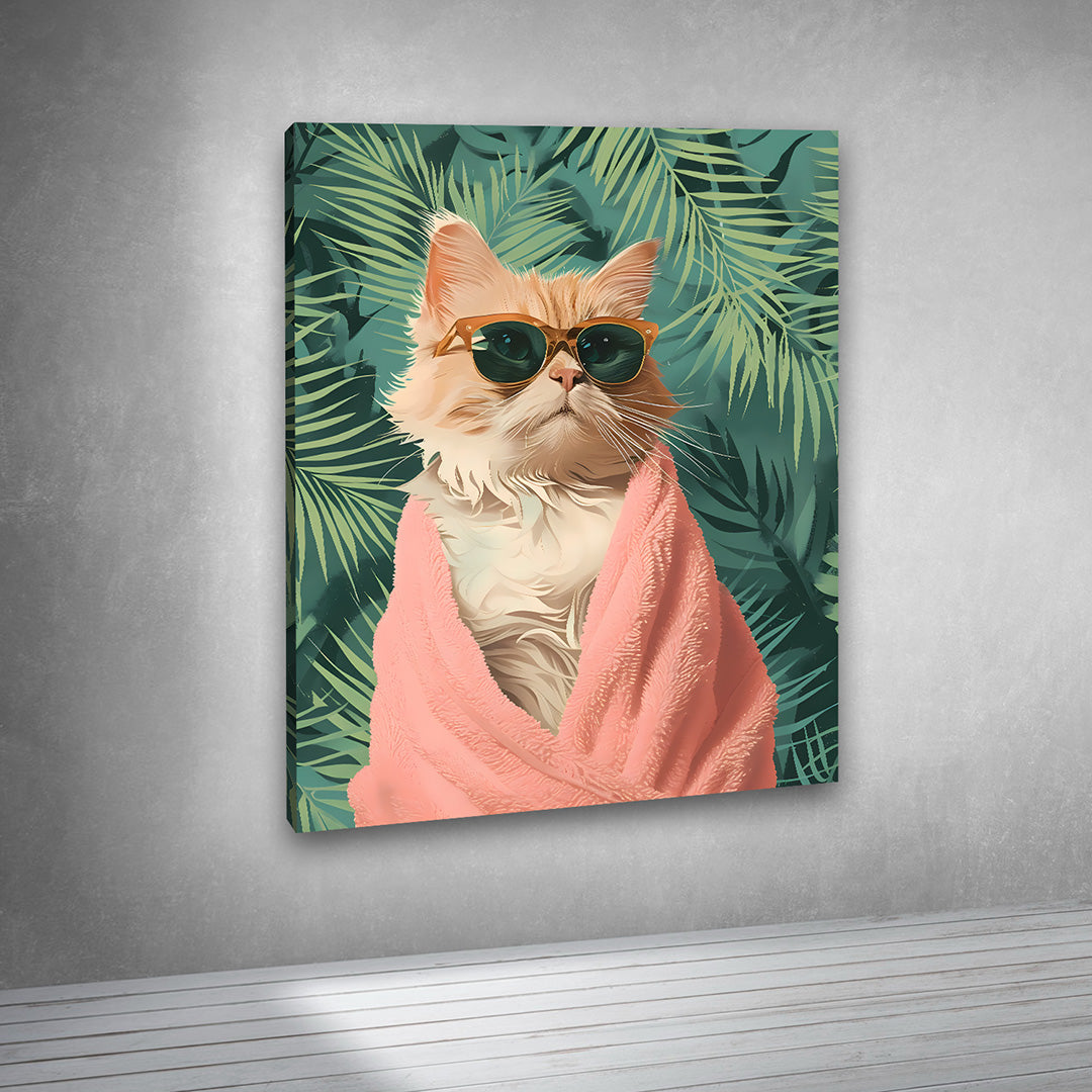 Cool Cat Sunglasses Canvas Painting Frame – Funny Animal Canvas Wall Art Painting Frame for Living Room Decor