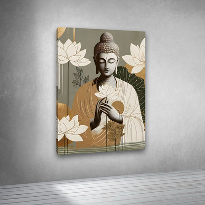 Buddha Lotus Serenity Canvas Painting Frame Elegant Wall Decor for Living Room