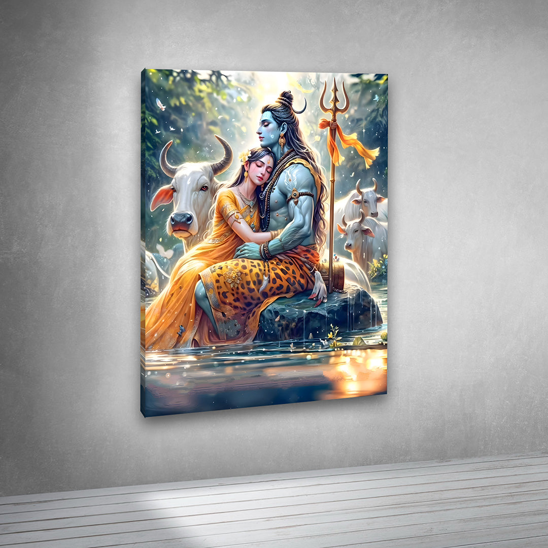 Lord Shiva Parvati Nandi canvas painting frame canvas wall arts decor large size painting for living room