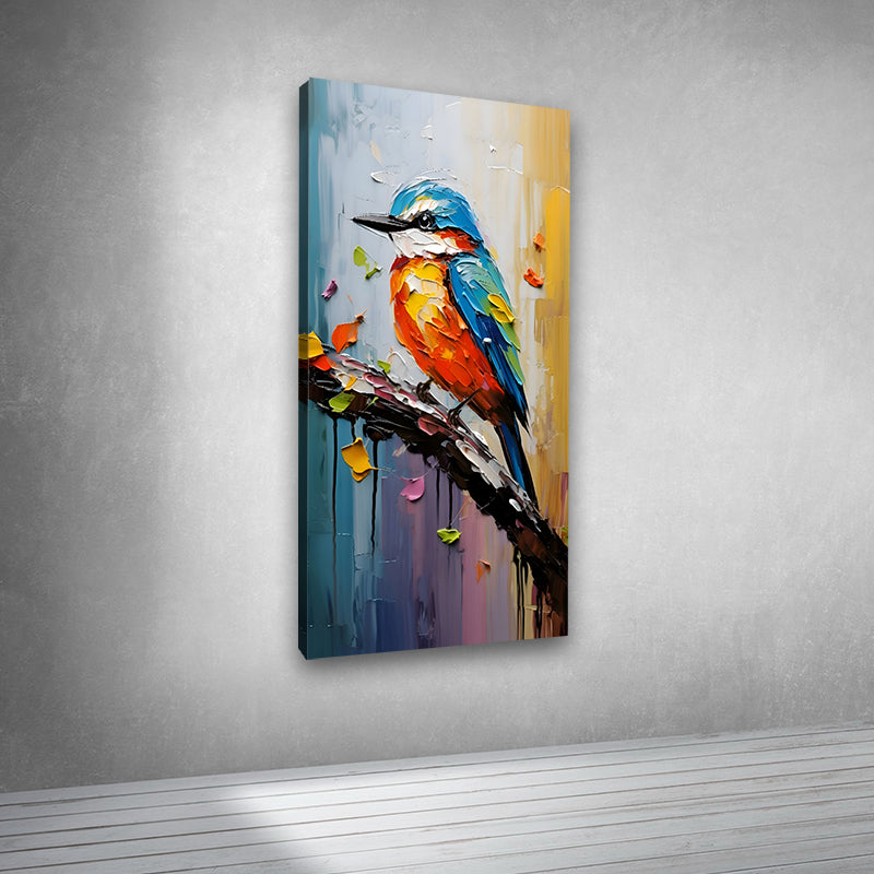 Vibrant Kingfisher Bird Abstract Painting Canvas Wall Frame | Big Large Size Palette Knife Animal Art