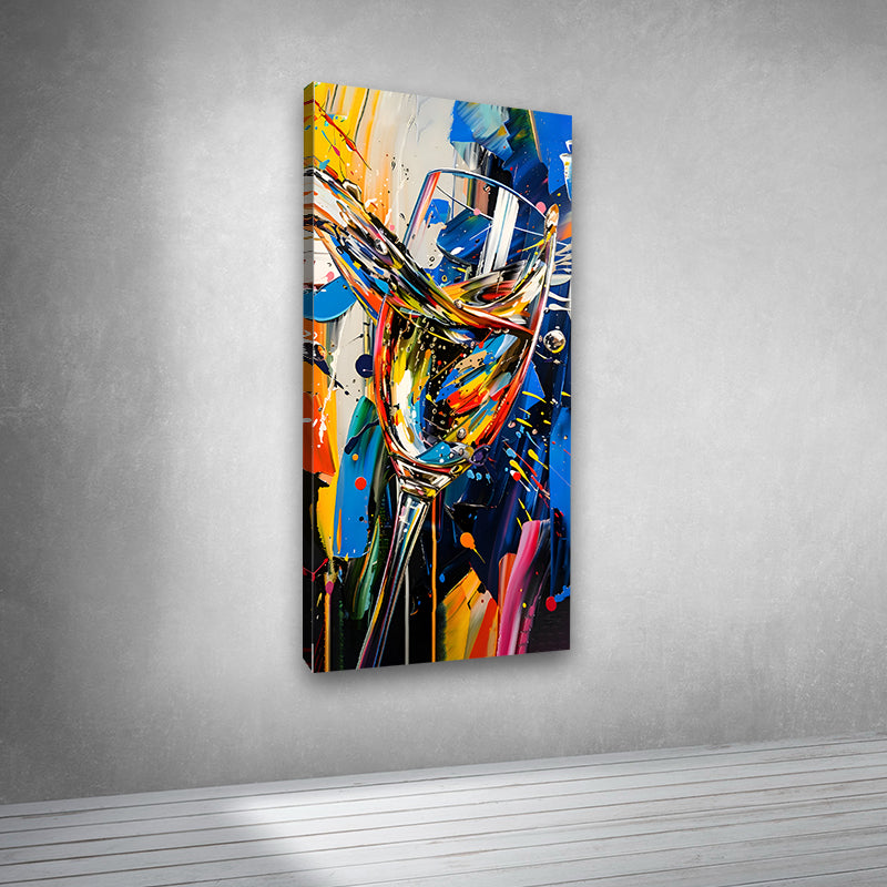 Canvas Painting Wall Frame | Colorful Celebration Wine Glass Expressionist Painting | Big Large Size Vertical Abstract Canvas Art
