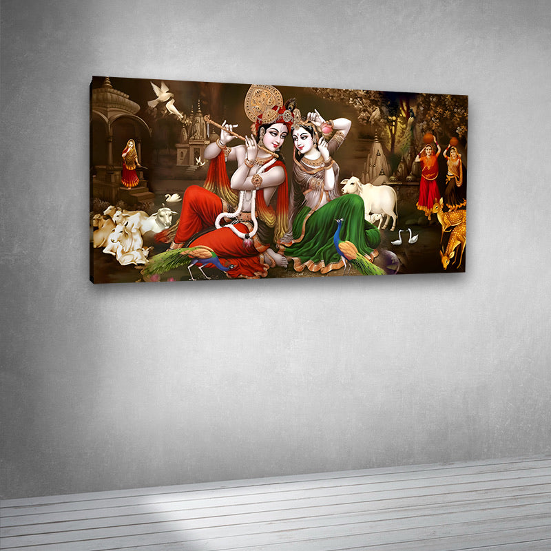 Radha Krishna Flute Canvas Painting Wall Art