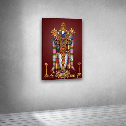 Canvas Painting Wall Frame | Divine Lord Venkateswara Tirupati Balaji Portrait | Majestic Hindu Deity with Traditional Ornaments Modern Wall Art Decors