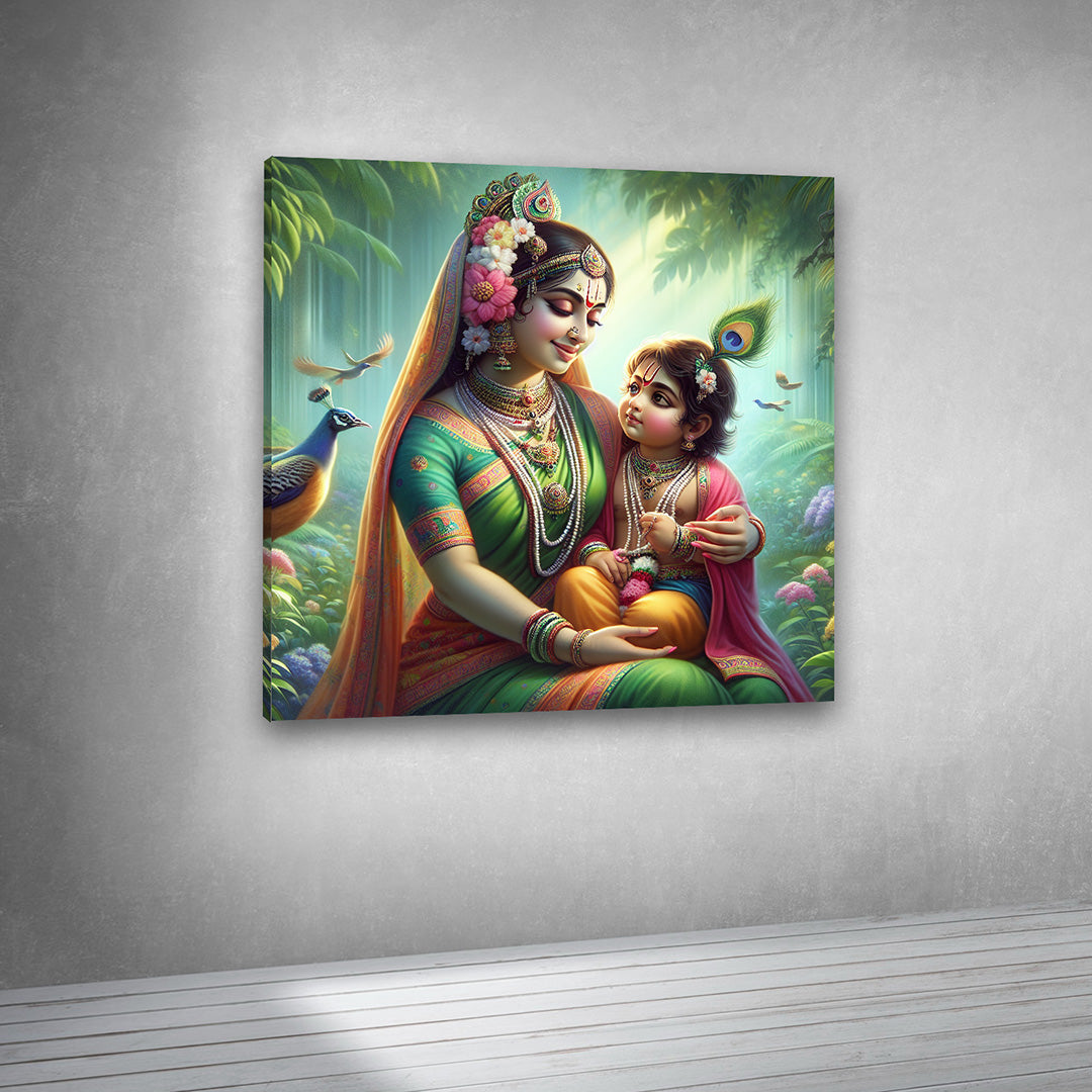 Yashoda Krishna Motherhood Wall Painting – Divine Krishna Canvas Art for Home Decor
