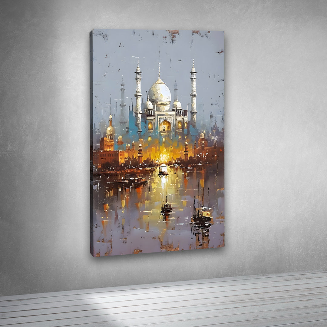 Taj Mahal Canvas Painting Frame – Elegant Taj Mahal Landscape Canvas Wall Art Painting Frame for Living Room Wall Decor