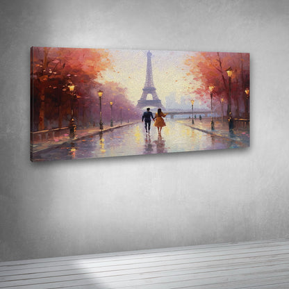 Romantic Paris Eiffel Tower Couple Wall Painting – Rainy Street Love Canvas Art