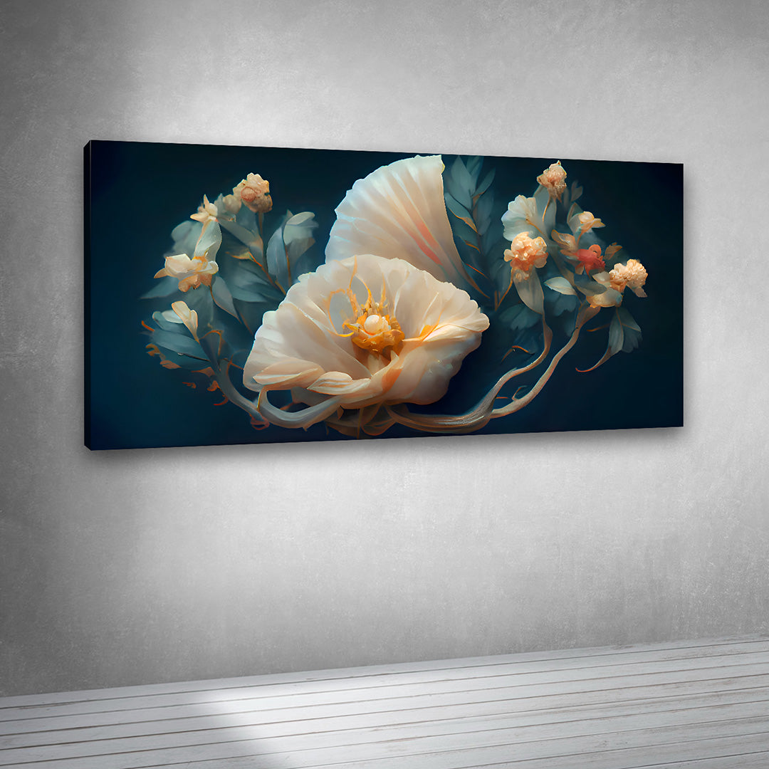 Elegant White Floral Abstract Canvas Wall Art Modern Flower Painting