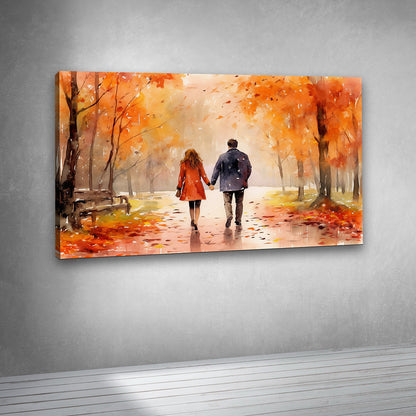 Romantic Couple Walking Canvas Painting Frame – Autumn Love Canvas Wall Art Painting for Living Room & Bedroom Wall Decor