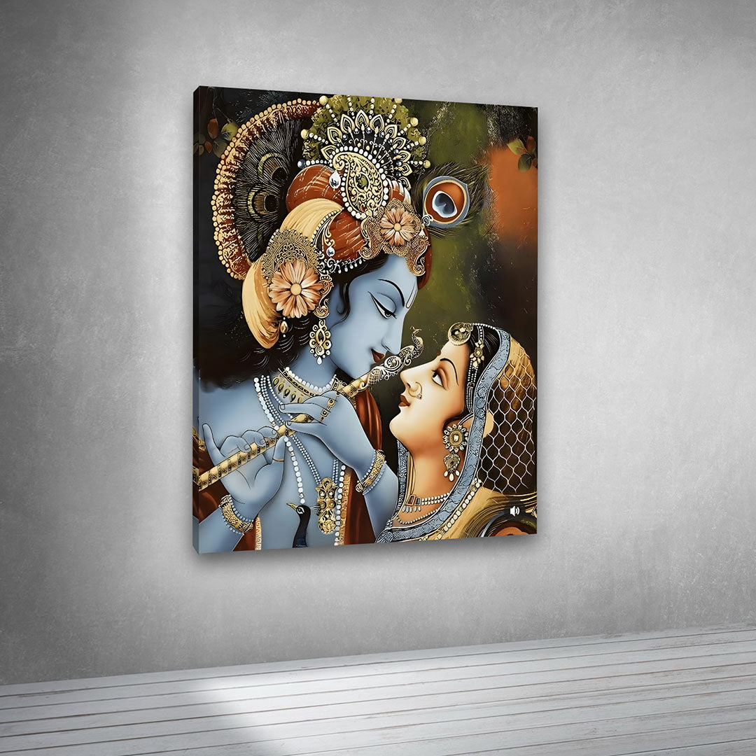 Radha Krishna Artistic Canvas Painting Frame Square Wall Decor for Living Room
