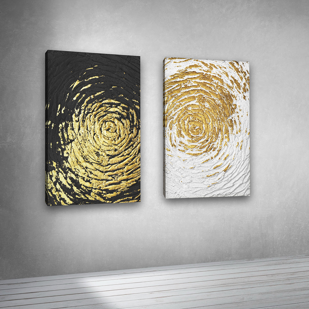 Black White Gold Abstract Swirl Canvas Painting Wall Art Set (18 x 24 Inches Each Part)