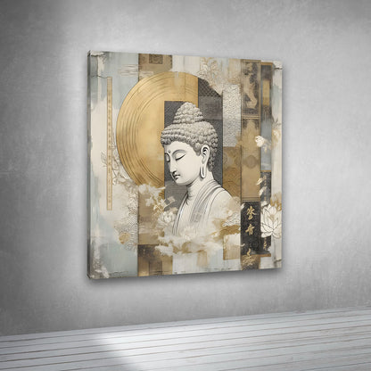 Modern Buddha Gold Abstract Canvas Painting Frame Premium Wall Decor for Living Room