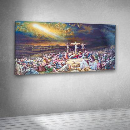 Jesus Christ Crucifixion Panorama Canvas Painting for Church, Home & Prayer Room Decor