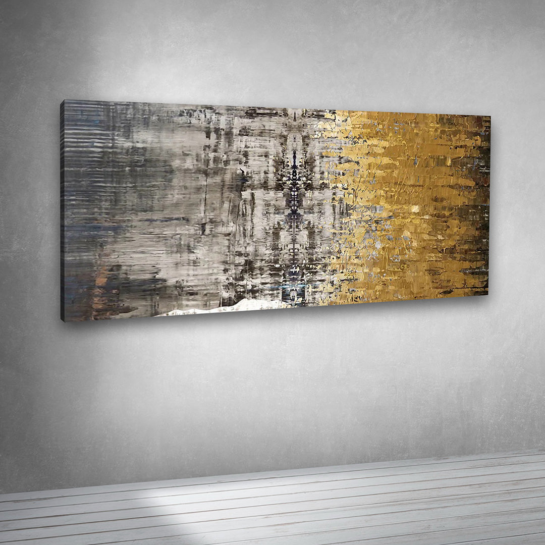 Abstract Gold Grey Canvas Painting Wall Art – Large Size Frame for Living Room Decor