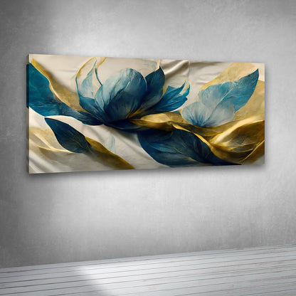 Blue & Gold Abstract Floral Canvas Painting Wall Art