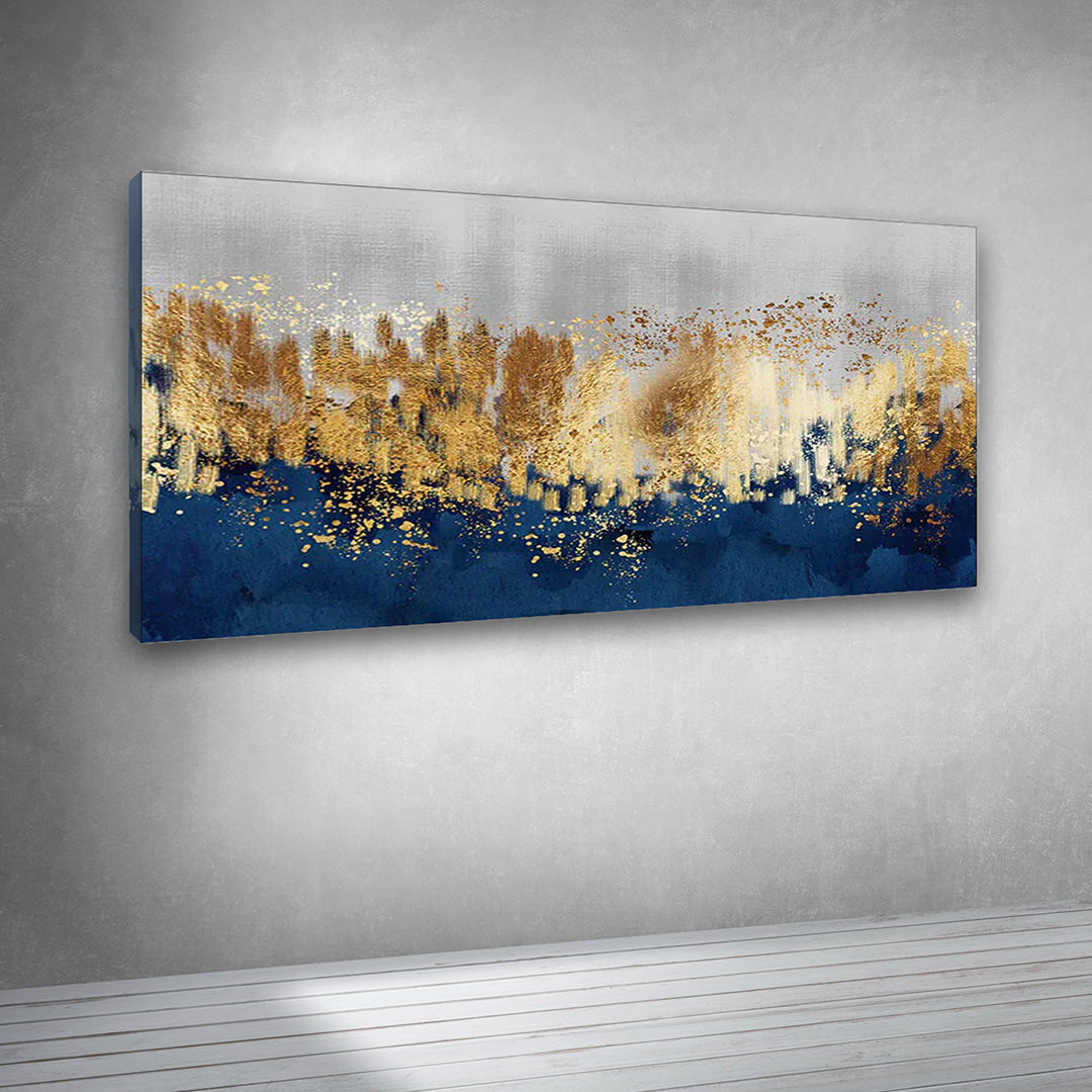 Abstract Gold Blue Canvas Painting Wall Art – Large Size Frame for Living Room Decor