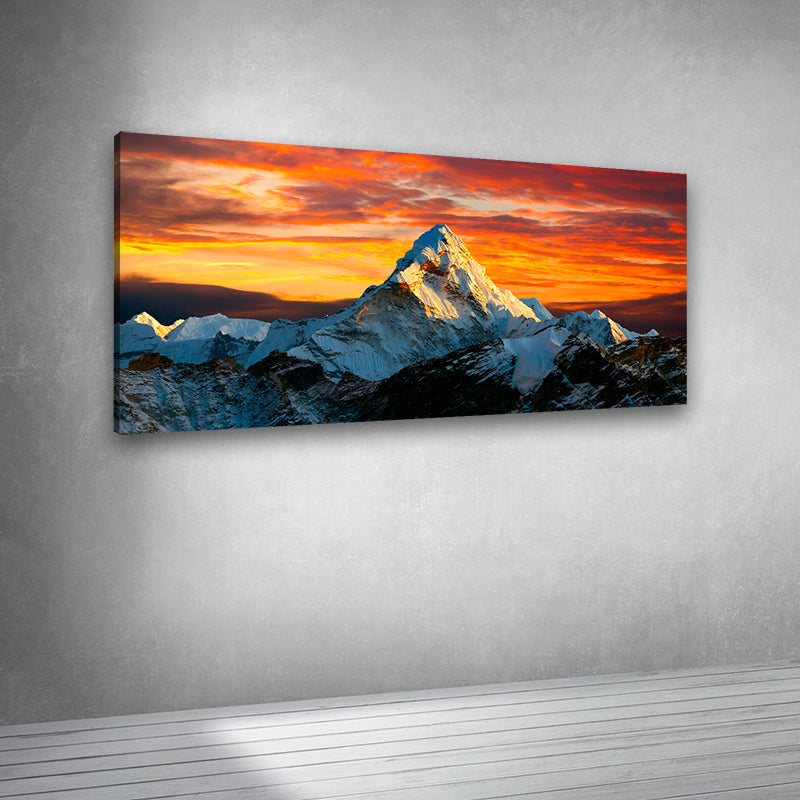 Canvas Painting Wall Frame | Majestic Mount Everest Sunset Landscape | Snow-Capped Himalayan Peak at Golden Hour Big Large Size Painting