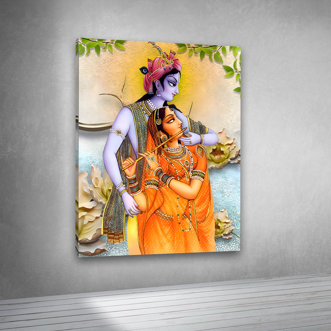 Radha Krishna Traditional Art Canvas Painting Frame Elegant Spiritual Wall Decor for Living Room