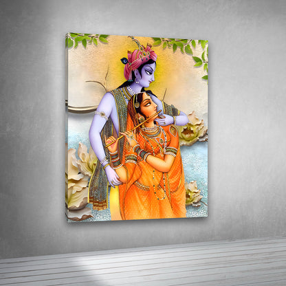 Radha Krishna Traditional Art Canvas Painting Frame Elegant Spiritual Wall Decor for Living Room