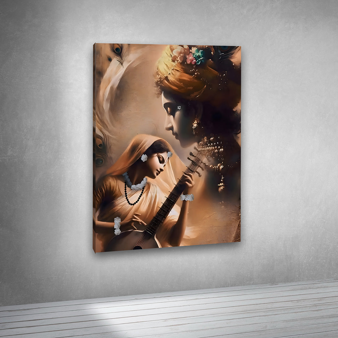 Radha Krishna Artistic Musical Canvas Painting Frame Elegant Wall Decor for Living Room