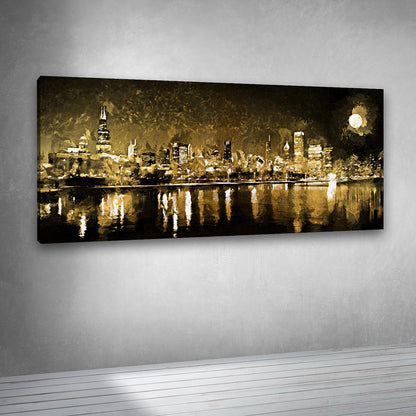 Golden City Skyline Abstract Canvas Painting Wall Art