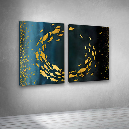 Abstract Gold Fish Canvas Painting Wall Art – Large Size Frame for Living Room (18 x 24 Inches Each Part)