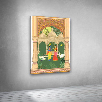 Radha Krishna Traditional Pichwai Style Canvas Wall Painting | Spiritual Indian Art Wall Decor | Premium Religious Artwork