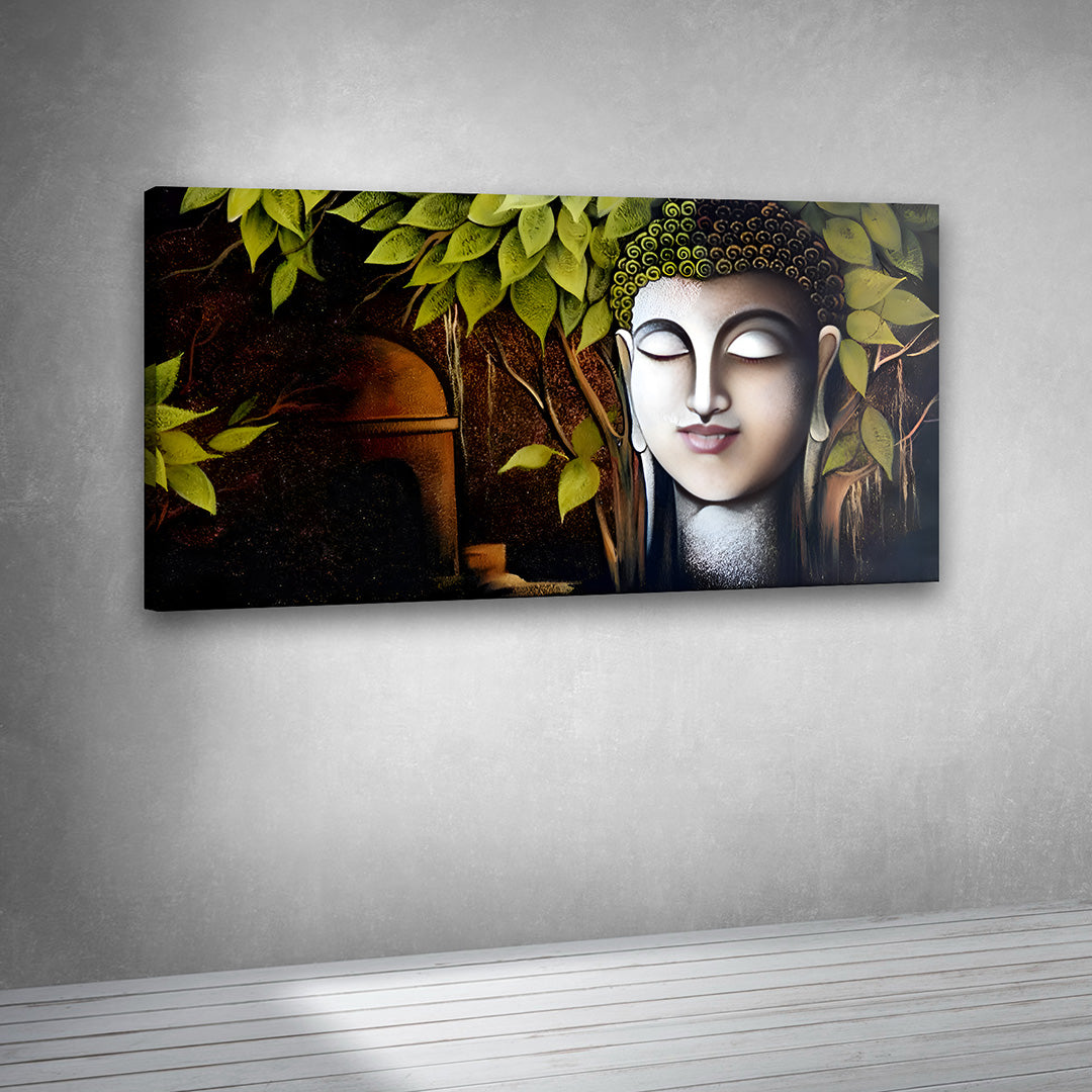 Buddha Spiritual Canvas Painting Frame – Peaceful Buddha Face Meditation Canvas Wall Art Painting Frame for Living Room & Meditation Decor