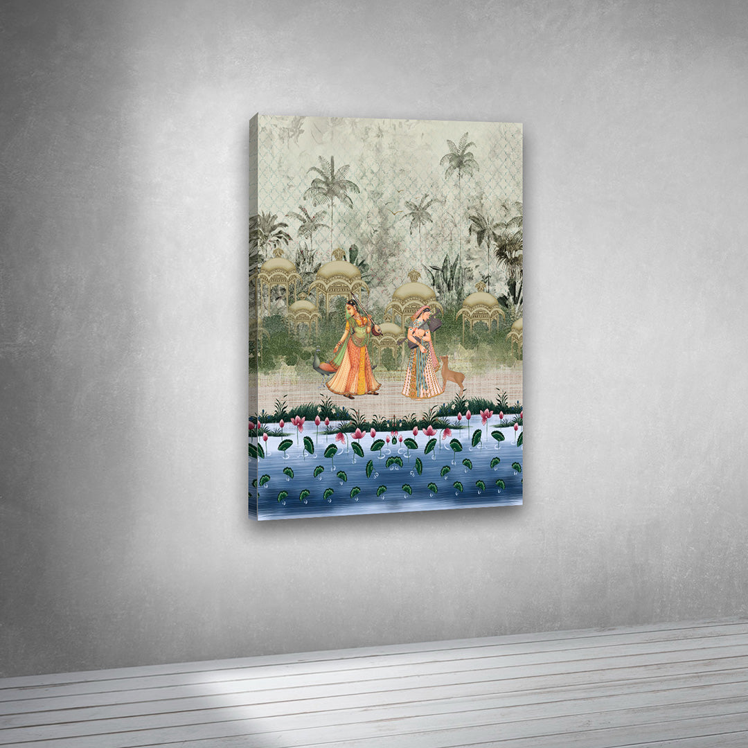 Canvas Painting Wall Frame | Classical Indian Miniature Style Mural | Modern Wall Art Decors