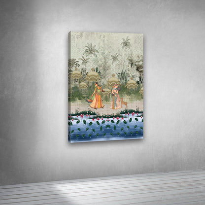 Canvas Painting Wall Frame | Classical Indian Miniature Style Mural | Modern Wall Art Decors