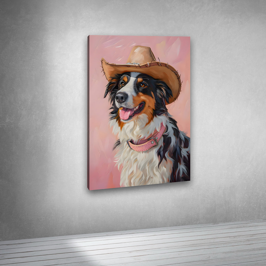 Cute Dog with Cowboy Hat Canvas Painting Frame – Modern Pet Portrait Canvas Wall Art Painting Frame for Living Room Wall Decor