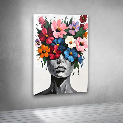 Abstract Floral Face Canvas Painting Frame Modern Artistic Wall Decor for Living Room