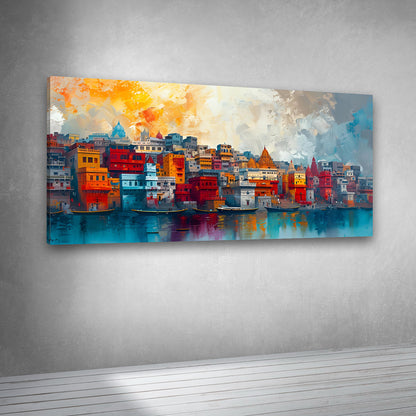 Varanasi Cityscape Abstract Canvas Painting Wall Art