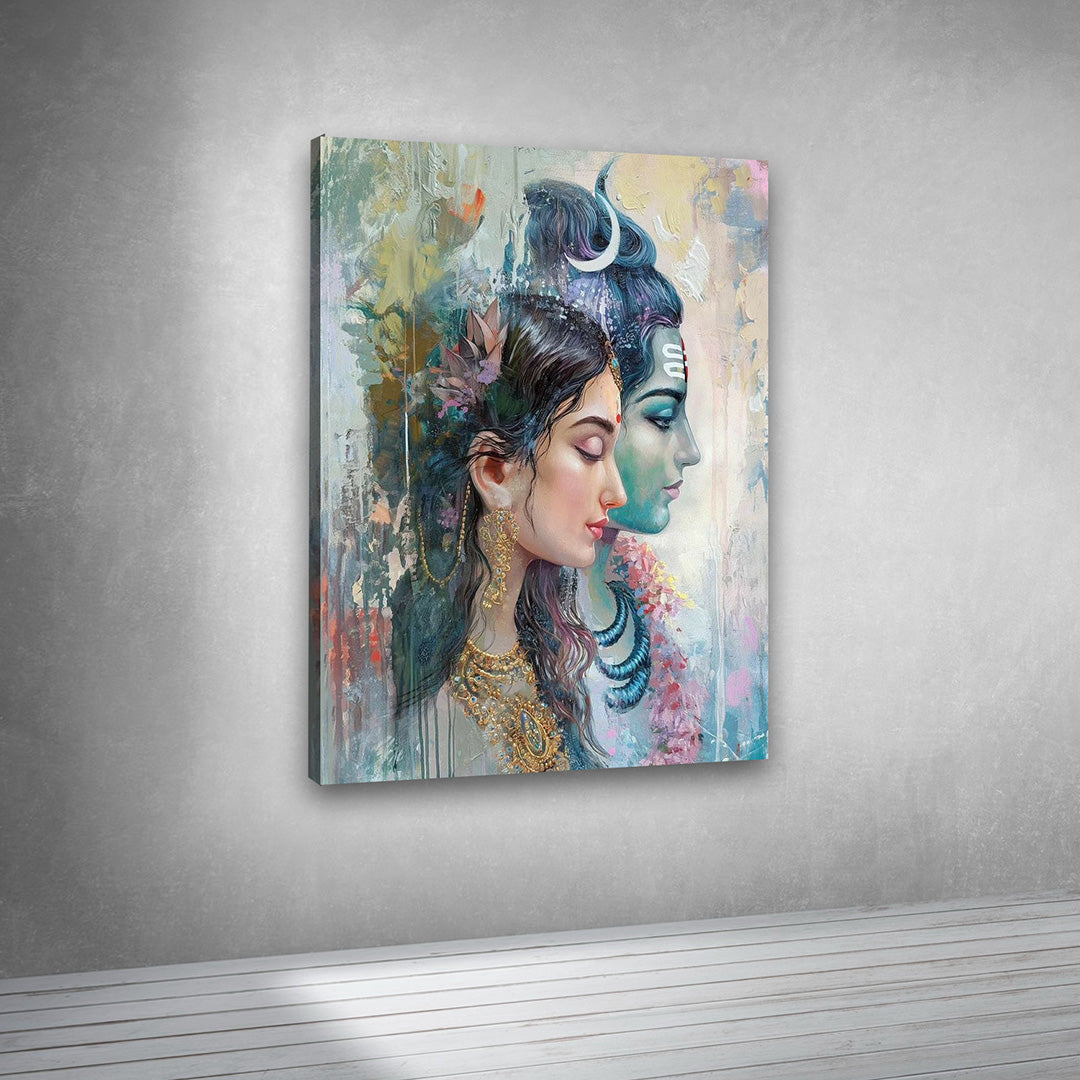 Shiva Shakti Union Vertical Canvas Painting Wall Art