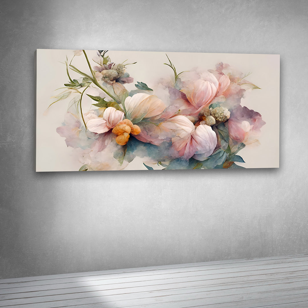 Abstract Pastel Floral Canvas Painting Wall Art – Large Size Frame for Living Room Decor