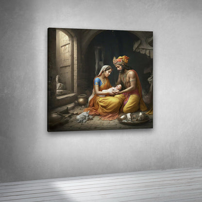 Yashoda Krishna Baby Wall Painting – Lord Krishna Childhood Canvas Art