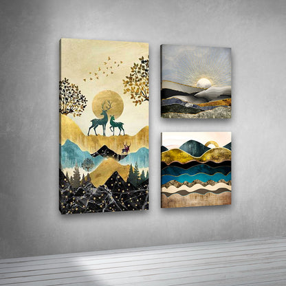 Abstract Nature Landscape Canvas Painting Wall Art Set – Large Size Frame (36 x 36 Inches Total Part)