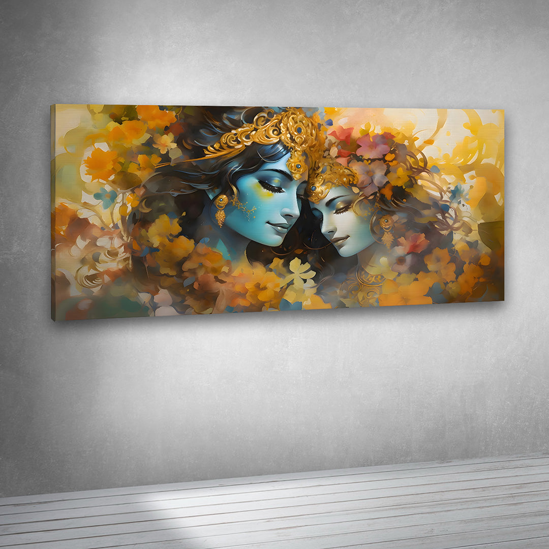 Radha Krishna Canvas Painting Frame Wall Art Decor | Divine Love Radha Krishna Floral Canvas Painting Frame for Living Room