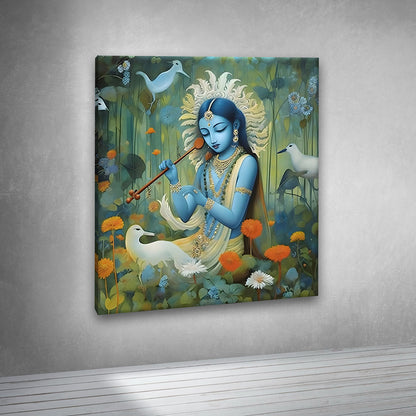 Krishna with Birds Nature Canvas Painting Frame Artistic Wall Decor for Living Room