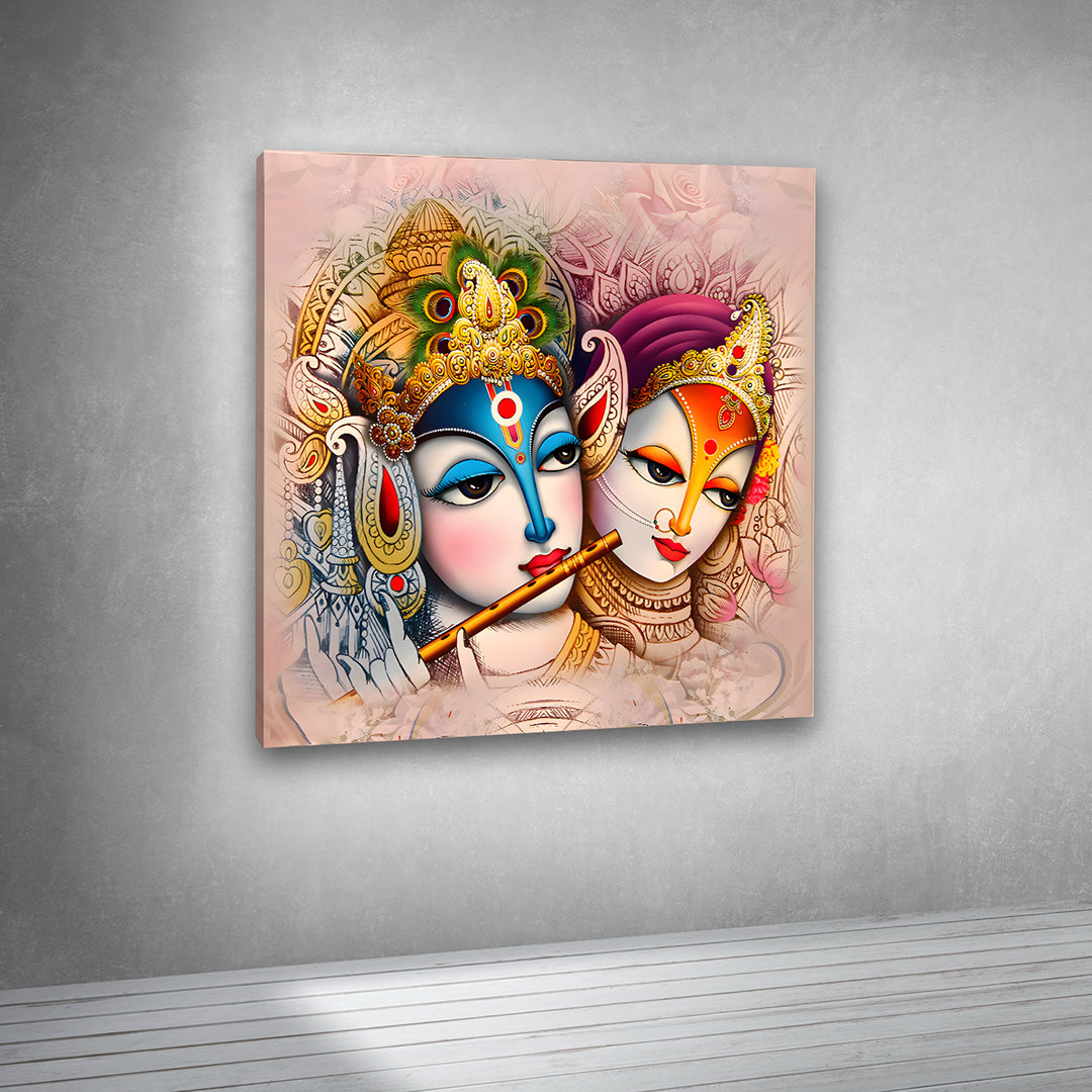 Radha Krishna Modern Artistic Face Canvas Painting Frame Wall Decor for Living Room