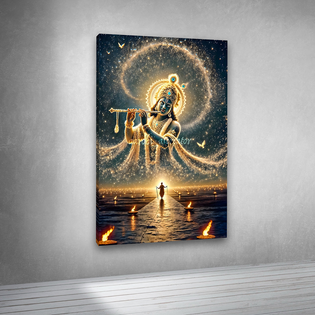 Krishna flute spiritual canvas painting frame canvas wall arts decor large size painting for living room